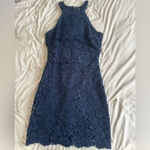 Lulu's Navy Floral Lace Strapless Dress